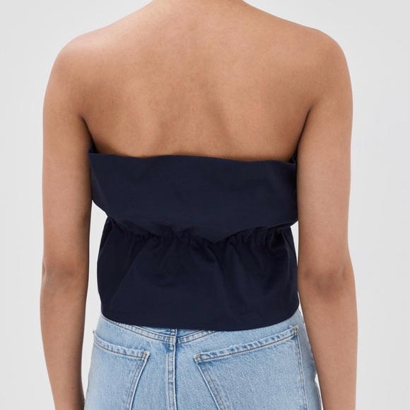STAUD Navy Strapless ruffle tube Top navy blue XS extra small NWT NEW TAGS - Picture 3 of 8